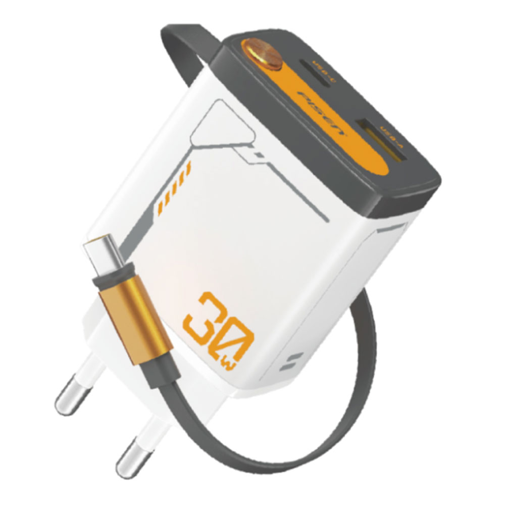 PISEN 30W GaN Fast Charging Retractable Wall Charger White TP-C82