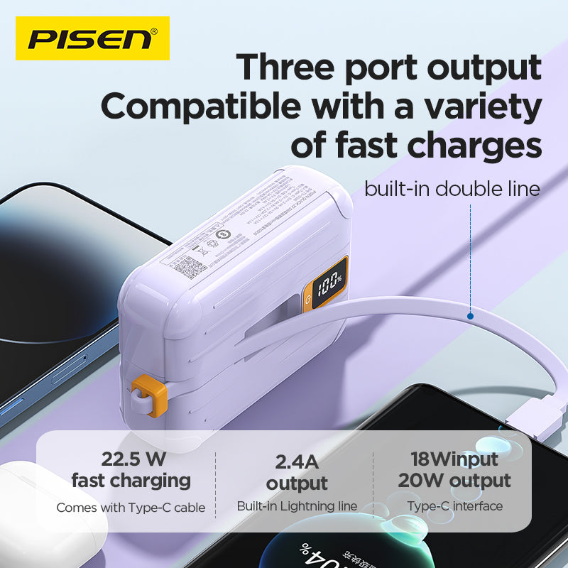 PISEN Power Tiny 22.5W 10000mAh With Dual Cable Power Bank TS-D326