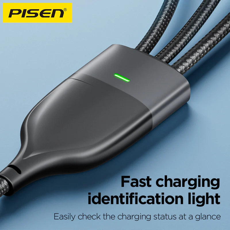PISEN PRO-Mars Series Aluminum Alloy USB/Type-C to 3in1(Ligntning+Type-C+Micro Usb) Braided Charging Data Cable 1.2m AP-FC15-1200