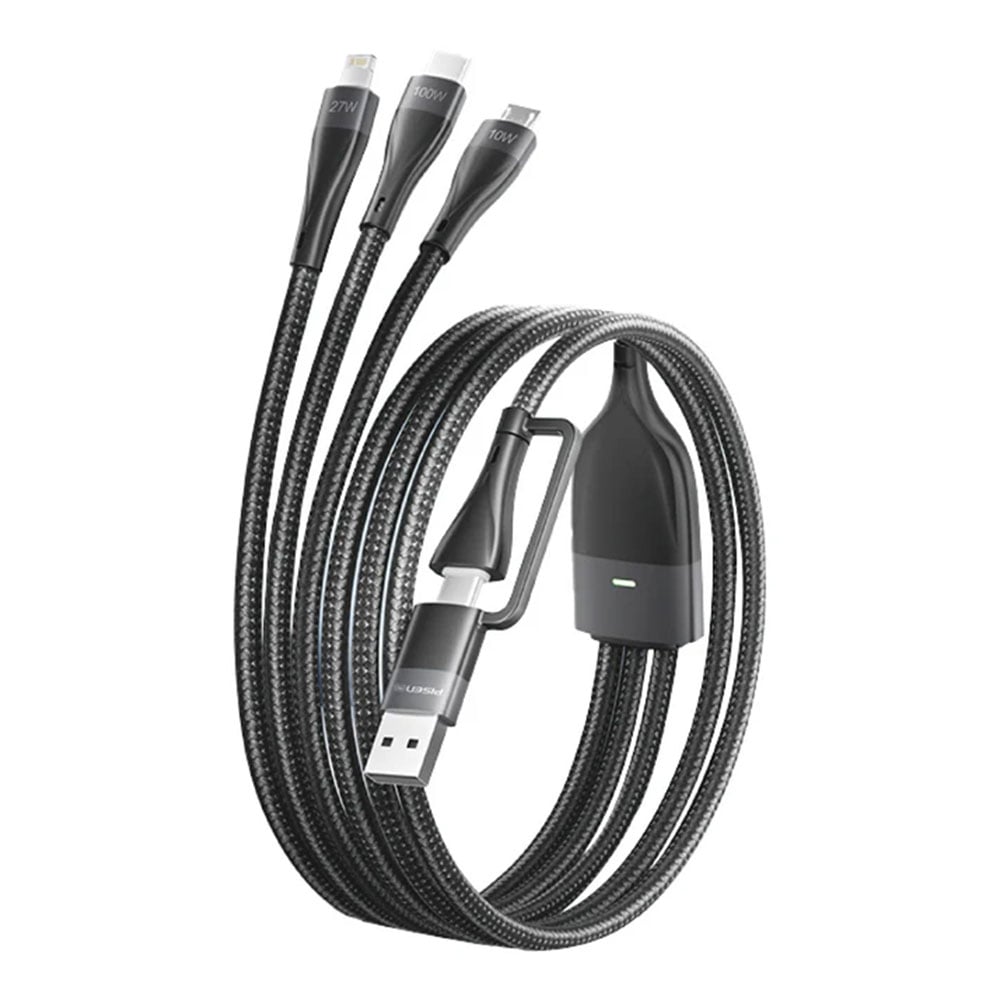 PISEN PRO-Mars Series Aluminum Alloy USB/Type-C to 3in1(Ligntning+Type-C+Micro Usb) Braided Charging Data Cable 1.2m AP-FC15-1200