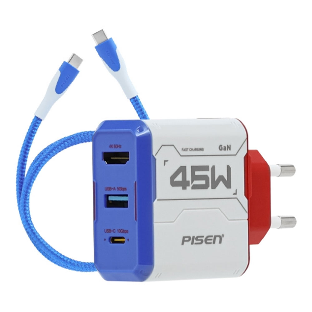 PISEN Gamer Utility 45W 3-Port GaNHub Fast Charger Set Blue-white TP-C125