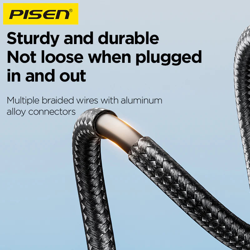PISEN PRO-Mars Series Aluminum Alloy USB/Type-C to 3in1(Ligntning+Type-C+Micro Usb) Braided Charging Data Cable 1.2m AP-FC15-1200