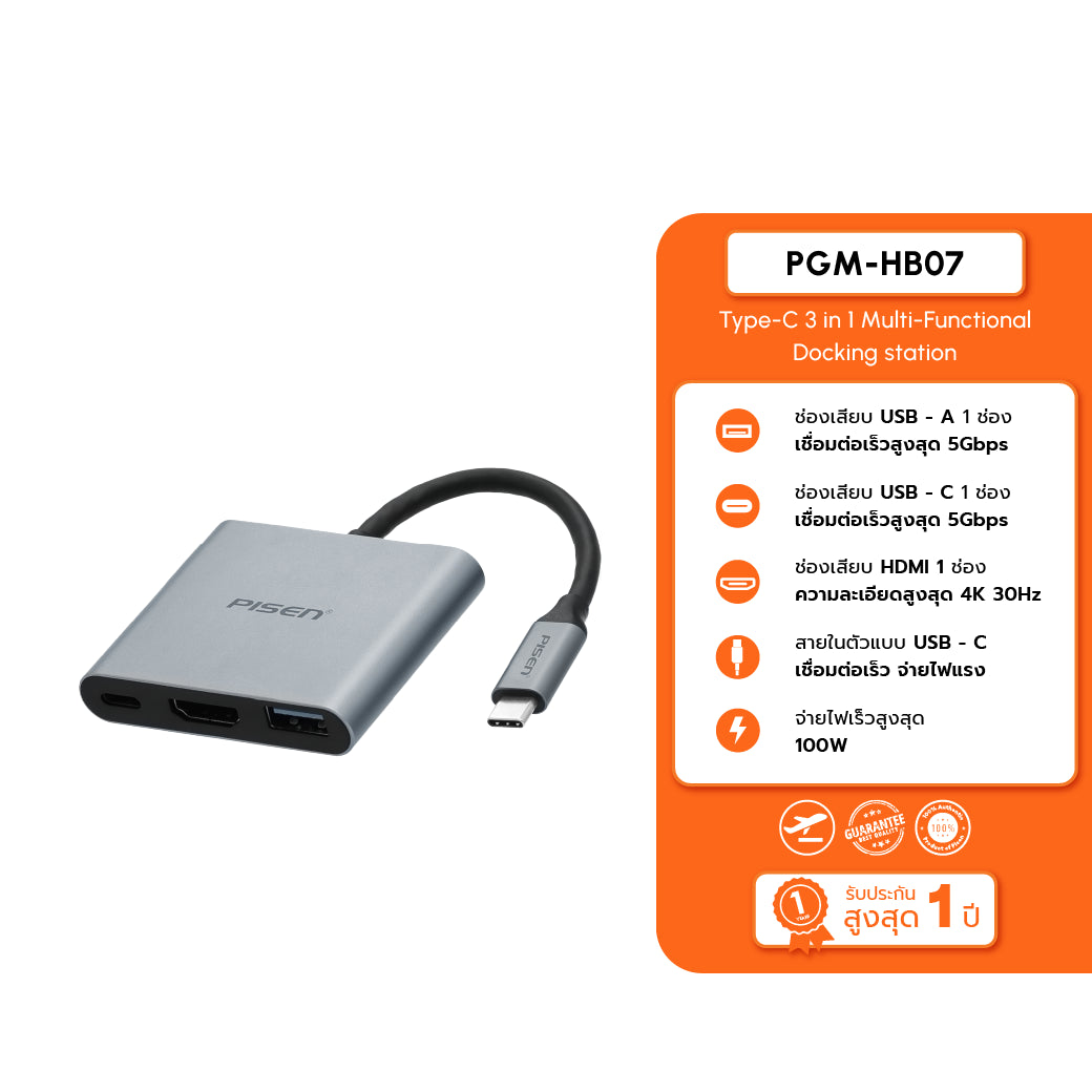 PISEN Type-C 3 in 1 Multi-Functional Docking station PGM-HB07