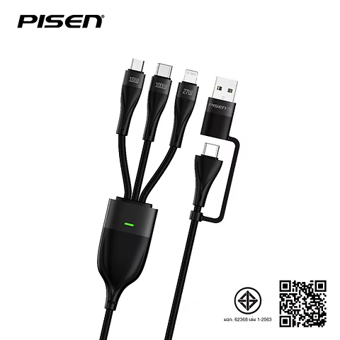 PISEN PRO-Mars Series Aluminum Alloy USB/Type-C to 3in1(Ligntning+Type-C+Micro Usb) Braided Charging Data Cable 1.2m(Black) AP-FC15-1200