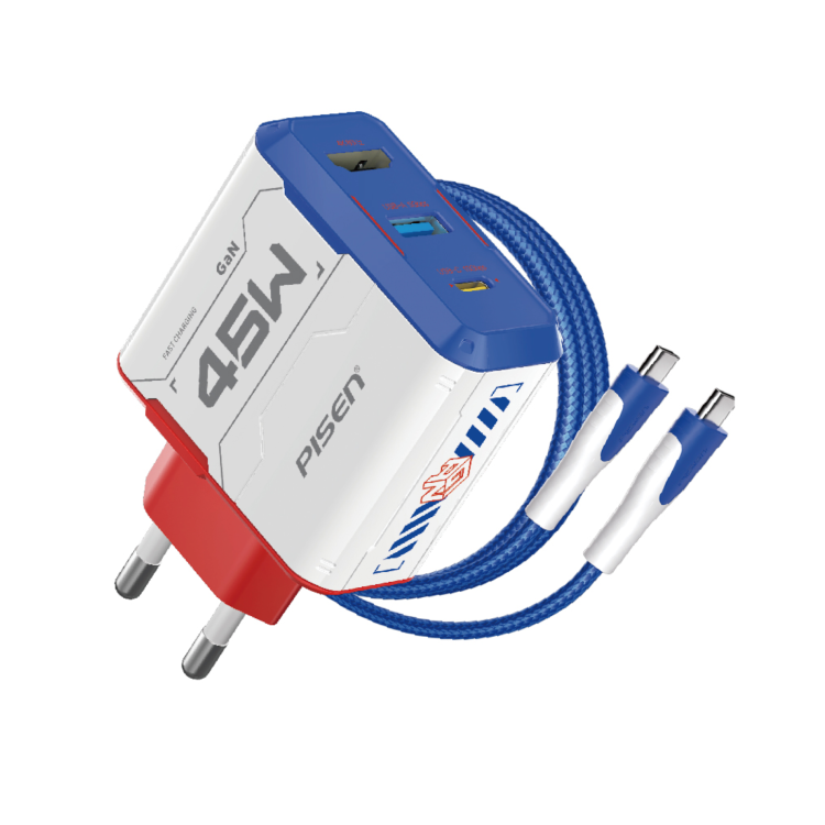 PISEN Gamer Utility 45W 3-Port GaNHub Fast Charger Set Blue-white TP-C125